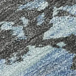 Photo of 8' Denim Blue And Blue Round Abstract Washable Indoor Outdoor Area Rug