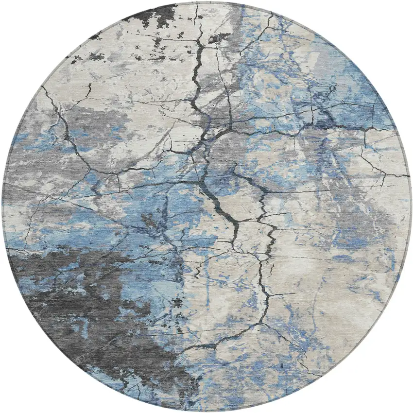 8' Denim Blue And Blue Round Abstract Washable Indoor Outdoor Area Rug Photo 6