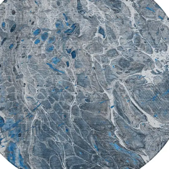 8' Denim Blue And Blue Round Abstract Washable Indoor Outdoor Area Rug Photo 3
