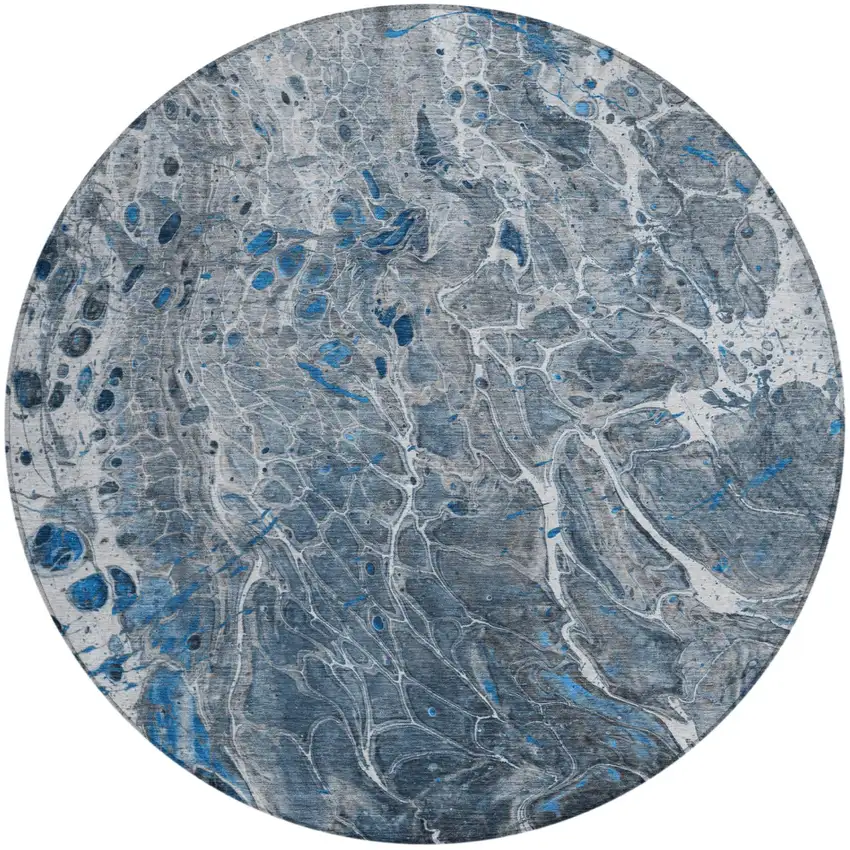 8' Denim Blue And Blue Round Abstract Washable Indoor Outdoor Area Rug Photo 2