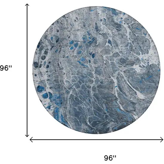 8' Denim Blue And Blue Round Abstract Washable Indoor Outdoor Area Rug Photo 7