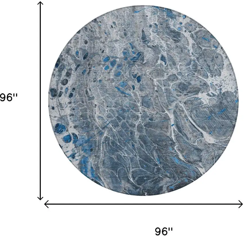 8' Denim Blue And Blue Round Abstract Washable Indoor Outdoor Area Rug Photo 7