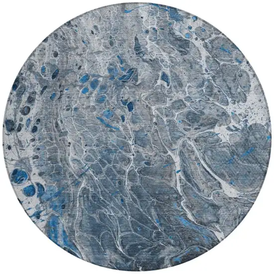 8' Denim Blue And Blue Round Abstract Washable Indoor Outdoor Area Rug Photo 4