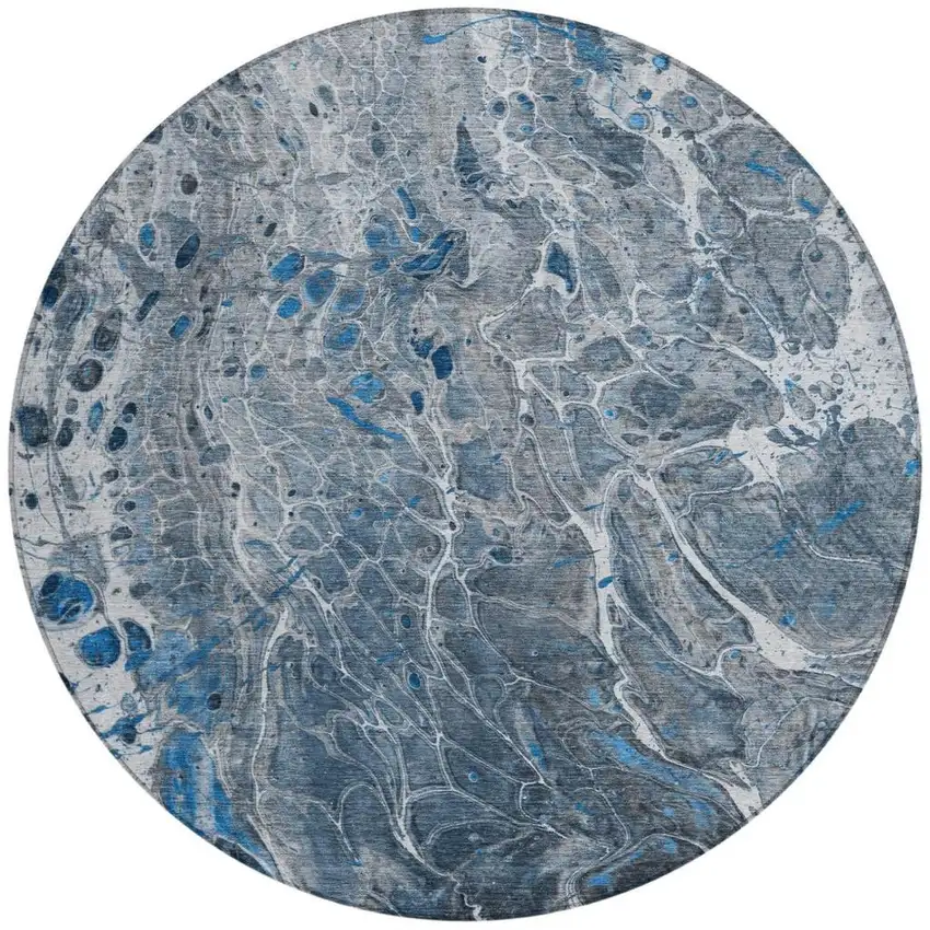 8' Denim Blue And Blue Round Abstract Washable Indoor Outdoor Area Rug Photo 4