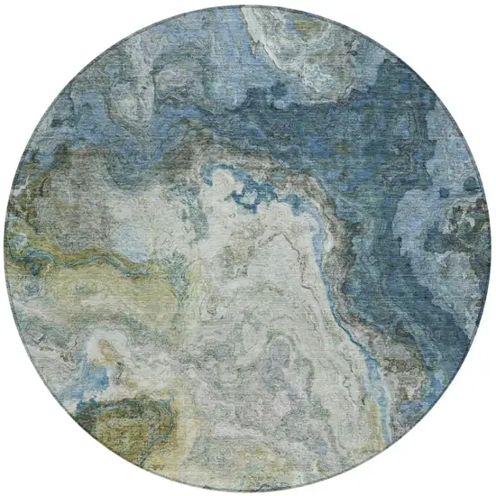 8' Denim Blue And Blue Round Abstract Washable Indoor Outdoor Area Rug Photo 2