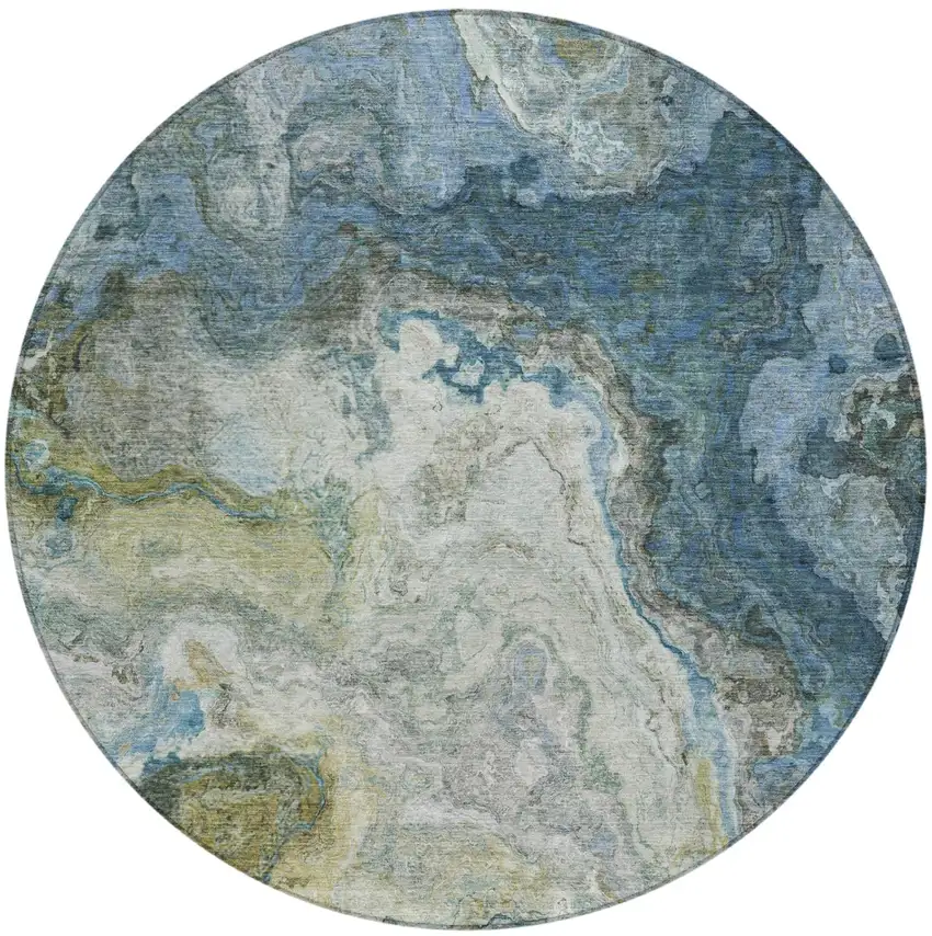 8' Denim Blue And Blue Round Abstract Washable Indoor Outdoor Area Rug Photo 2