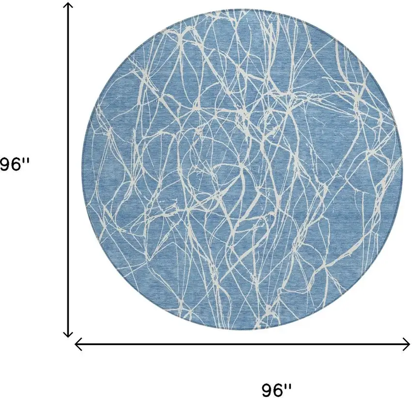 8' Denim Blue And Blue Round Abstract Washable Indoor Outdoor Area Rug Photo 5