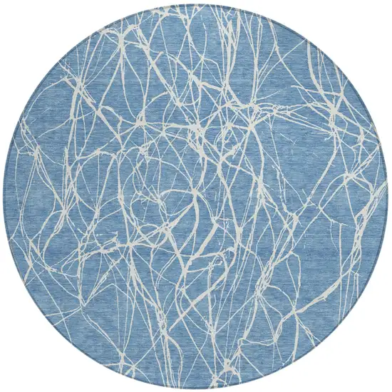 8' Denim Blue And Blue Round Abstract Washable Indoor Outdoor Area Rug Photo 2