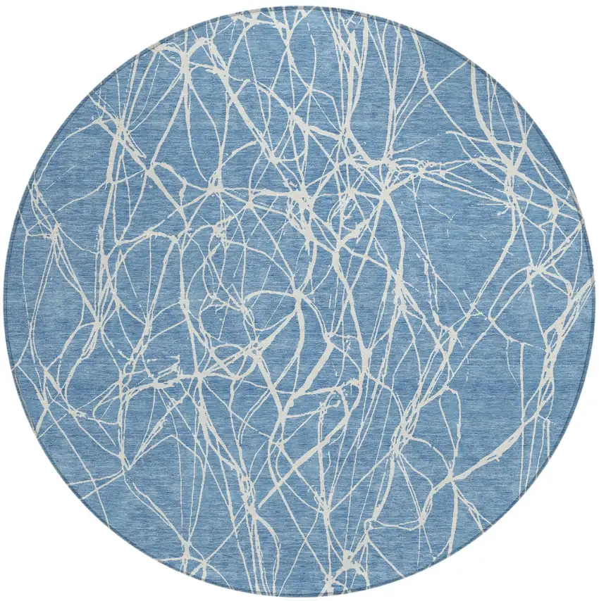 8' Denim Blue And Blue Round Abstract Washable Indoor Outdoor Area Rug Photo 2