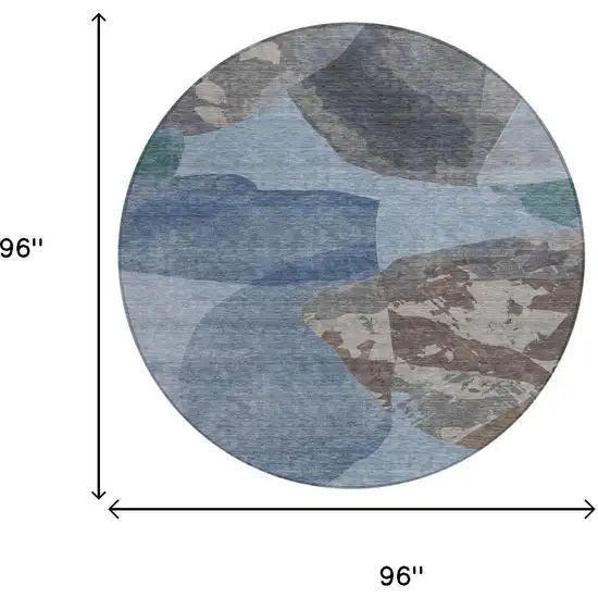 8' Denim Blue And Blue Round Abstract Washable Indoor Outdoor Area Rug Photo 6