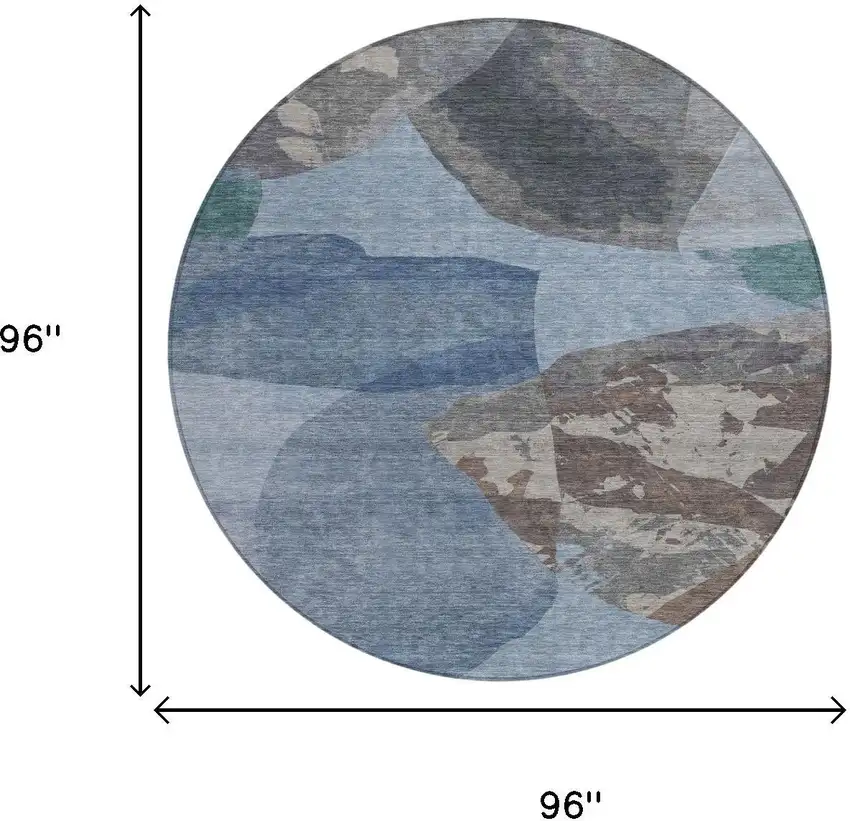 8' Denim Blue And Blue Round Abstract Washable Indoor Outdoor Area Rug Photo 6