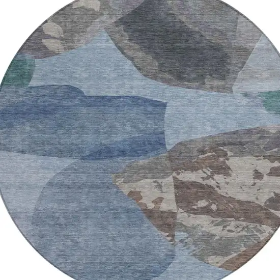 8' Denim Blue And Blue Round Abstract Washable Indoor Outdoor Area Rug Photo 2
