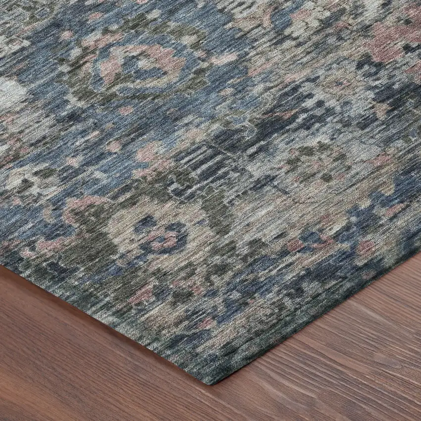 8' Denim Blue And Blue Round Floral Washable Indoor Outdoor Area Rug Photo 6