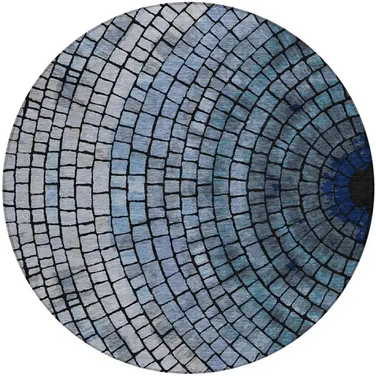 8' Denim Blue And Blue Round Geometric Washable Indoor Outdoor Area Rug Photo 4