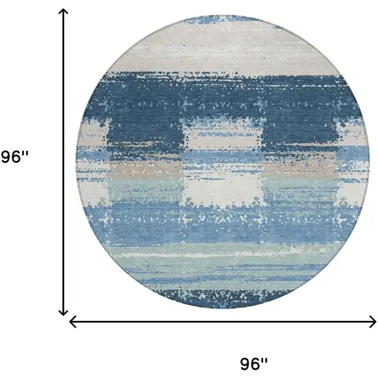 8' Denim Blue And Blue Round Geometric Washable Indoor Outdoor Area Rug Photo 5
