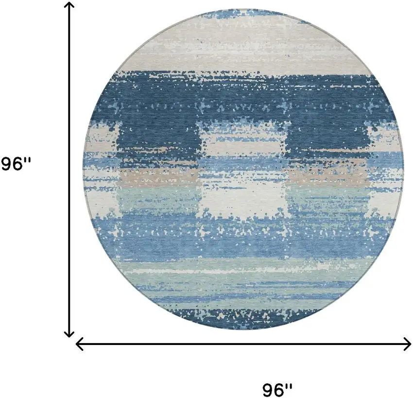 8' Denim Blue And Blue Round Geometric Washable Indoor Outdoor Area Rug Photo 5