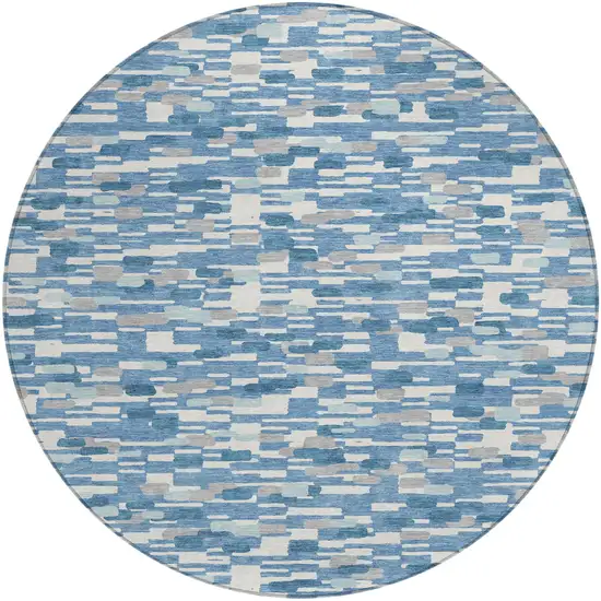 8' Denim Blue And Blue Round Geometric Washable Indoor Outdoor Area Rug Photo 2