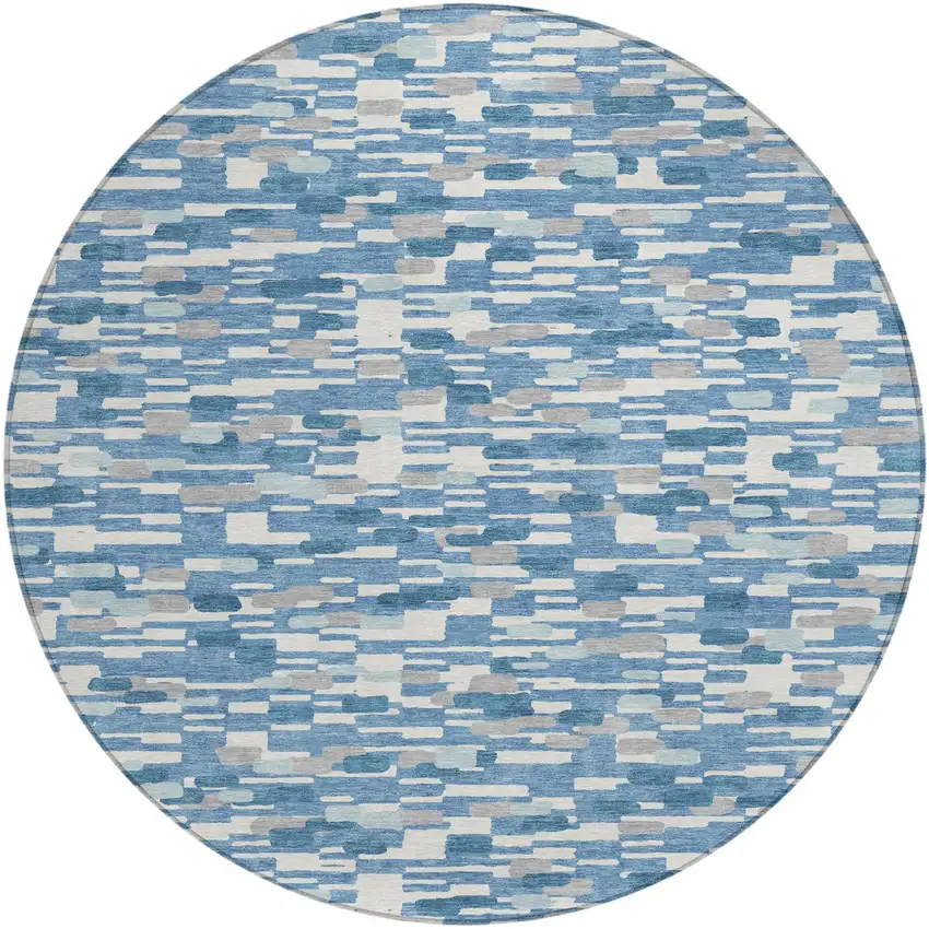 8' Denim Blue And Blue Round Geometric Washable Indoor Outdoor Area Rug Photo 2