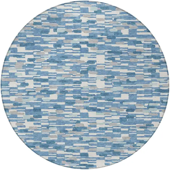 8' Denim Blue And Blue Round Geometric Washable Indoor Outdoor Area Rug Photo 3
