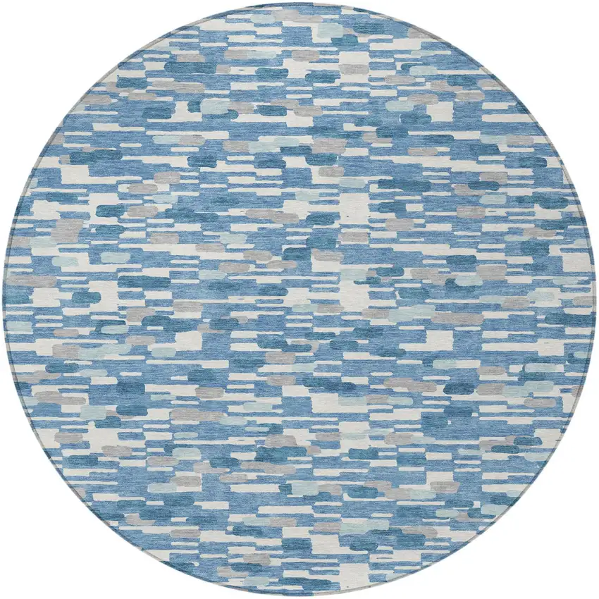 8' Denim Blue And Blue Round Geometric Washable Indoor Outdoor Area Rug Photo 3
