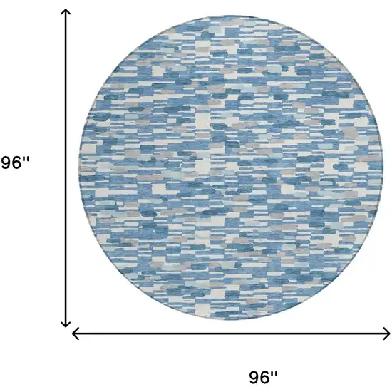 8' Denim Blue And Blue Round Geometric Washable Indoor Outdoor Area Rug Photo 6