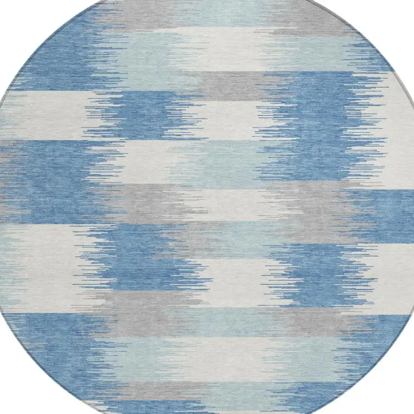 8' Denim Blue And Blue Round Geometric Washable Indoor Outdoor Area Rug Photo 3