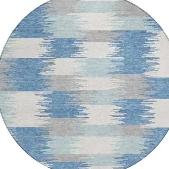 8' Denim Blue And Blue Round Geometric Washable Indoor Outdoor Area Rug Photo 2