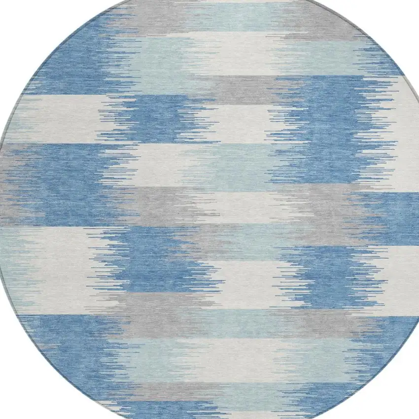 8' Denim Blue And Blue Round Geometric Washable Indoor Outdoor Area Rug Photo 2