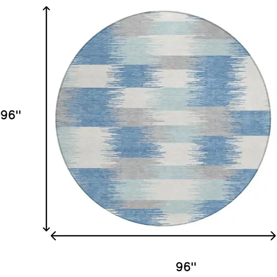 8' Denim Blue And Blue Round Geometric Washable Indoor Outdoor Area Rug Photo 6
