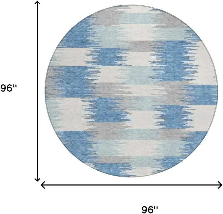8' Denim Blue And Blue Round Geometric Washable Indoor Outdoor Area Rug Photo 6