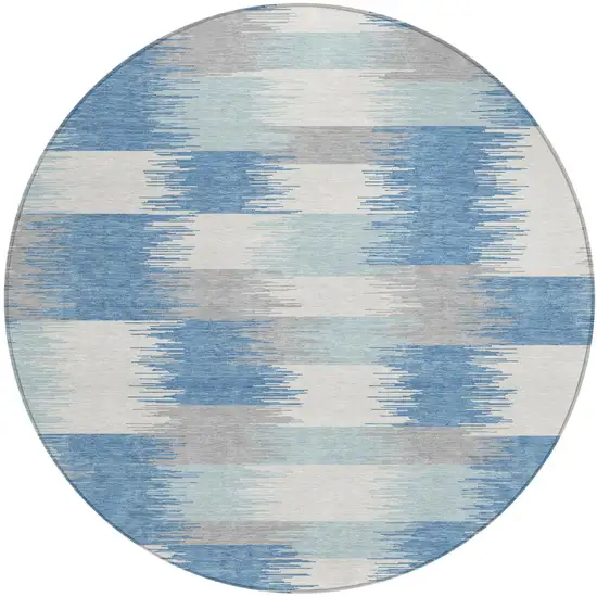 8' Denim Blue And Blue Round Geometric Washable Indoor Outdoor Area Rug Photo 1