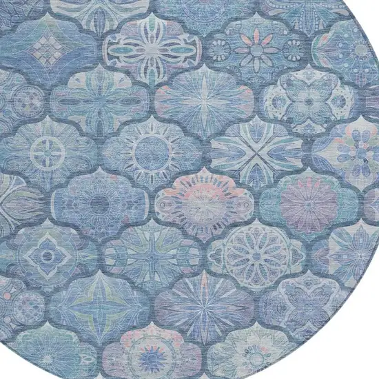 8' Denim Blue And Blue Round Ogee Washable Indoor Outdoor Area Rug Photo 8