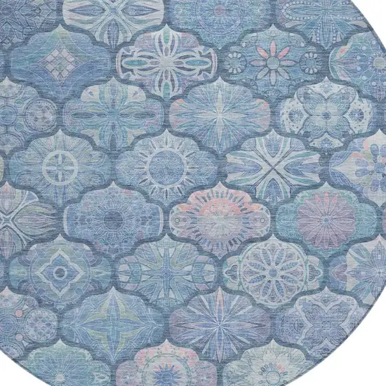 8' Denim Blue And Blue Round Ogee Washable Indoor Outdoor Area Rug Photo 6