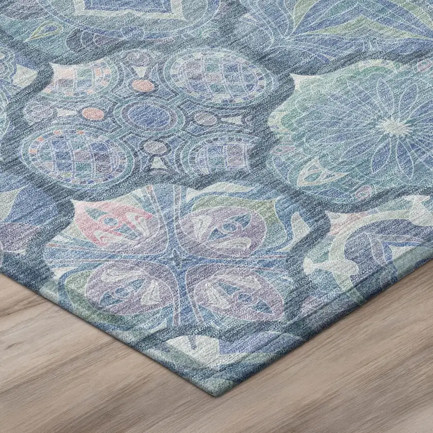 8' Denim Blue And Blue Round Ogee Washable Indoor Outdoor Area Rug Photo 9