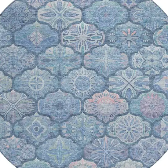 8' Denim Blue And Blue Round Ogee Washable Indoor Outdoor Area Rug Photo 7
