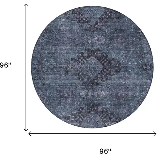 8' Denim Blue And Blue Round Oriental Washable Indoor Outdoor Area Rug Photo 5