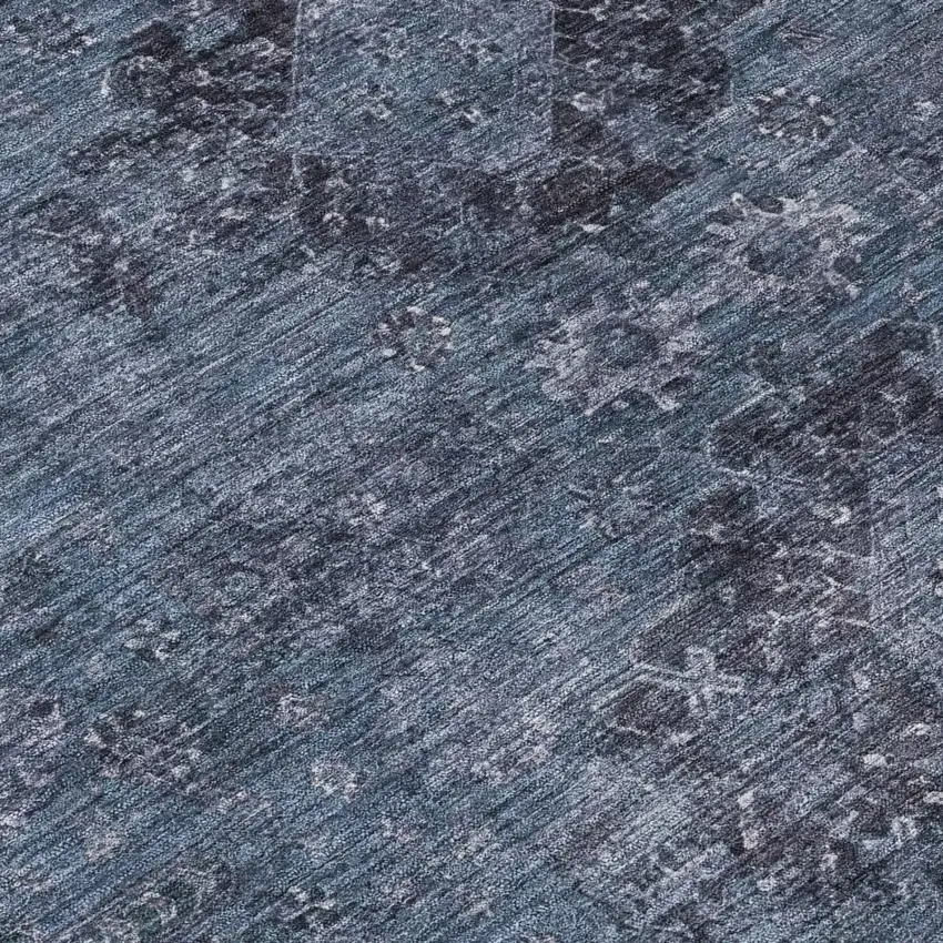 8' Denim Blue And Blue Round Oriental Washable Indoor Outdoor Area Rug Photo 4
