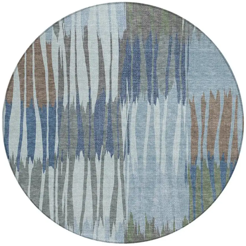 8' Denim Blue And Blue Round Striped Washable Indoor Outdoor Area Rug Photo 3