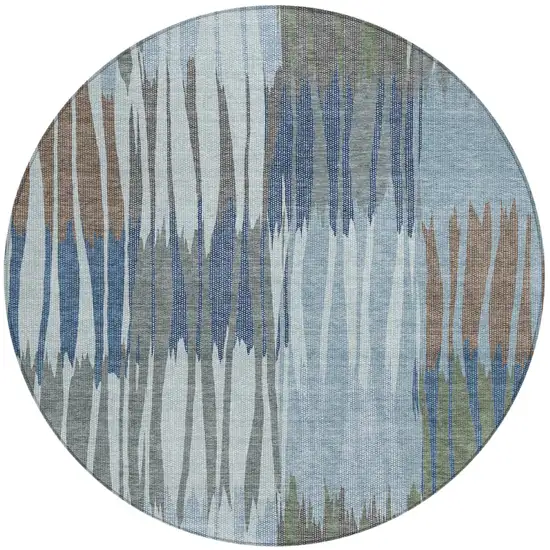 8' Denim Blue And Blue Round Striped Washable Indoor Outdoor Area Rug Photo 1