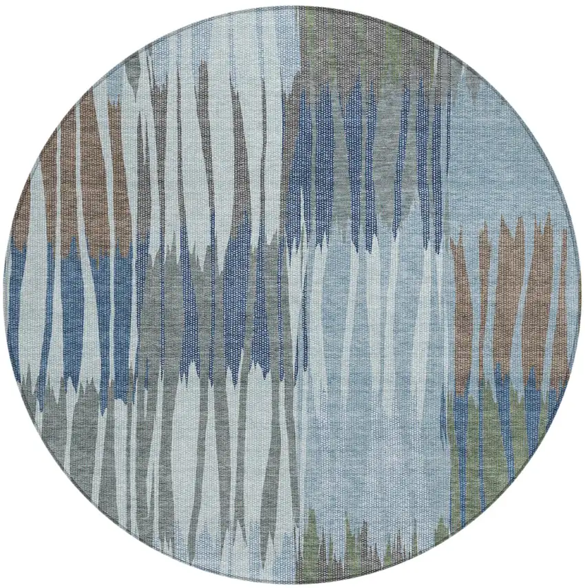 8' Denim Blue And Blue Round Striped Washable Indoor Outdoor Area Rug Photo 1