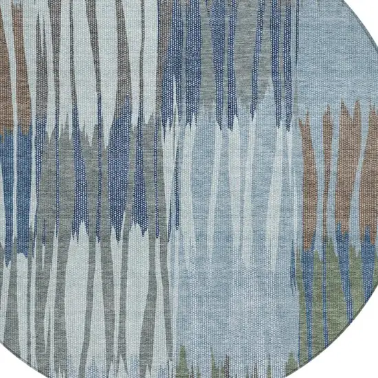 8' Denim Blue And Blue Round Striped Washable Indoor Outdoor Area Rug Photo 2