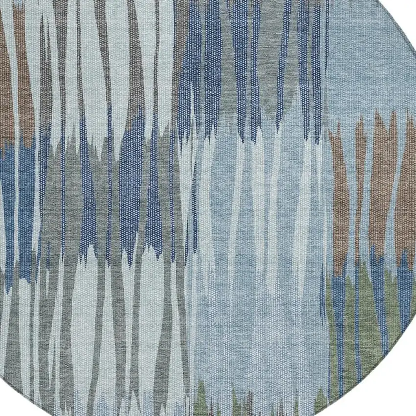 8' Denim Blue And Blue Round Striped Washable Indoor Outdoor Area Rug Photo 2