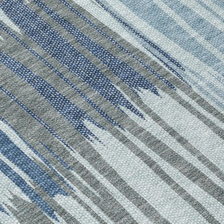 8' Denim Blue And Blue Round Striped Washable Indoor Outdoor Area Rug Photo 5