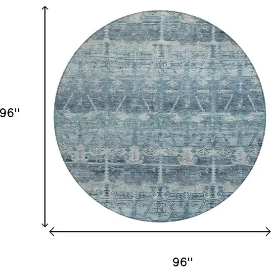 8' Denim Blue And Blue Round Tribal Washable Indoor Outdoor Area Rug Photo 7