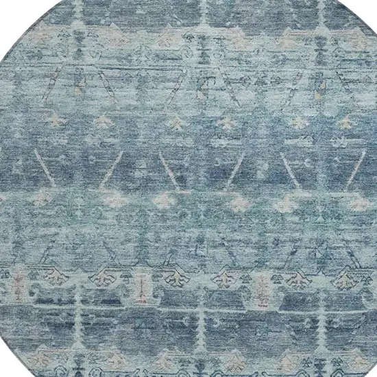 8' Denim Blue And Blue Round Tribal Washable Indoor Outdoor Area Rug Photo 3