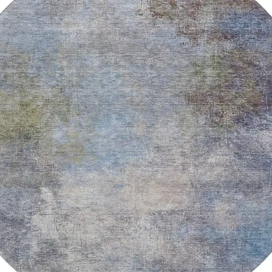 8' Denim Blue And Brown Abstract Washable Round Rug With UV Protection Photo 3