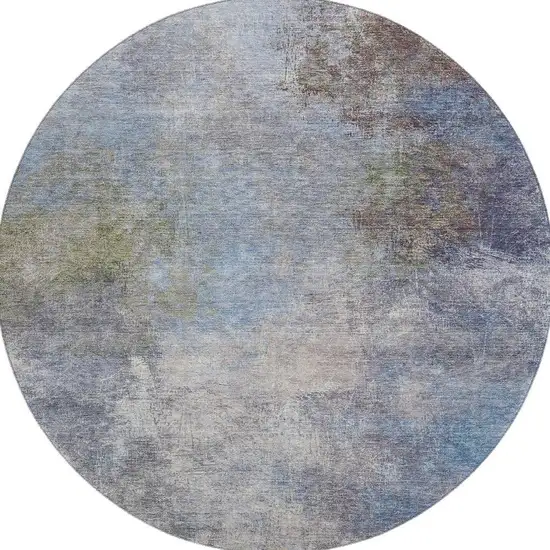 8' Denim Blue And Brown Abstract Washable Round Rug With UV Protection Photo 4