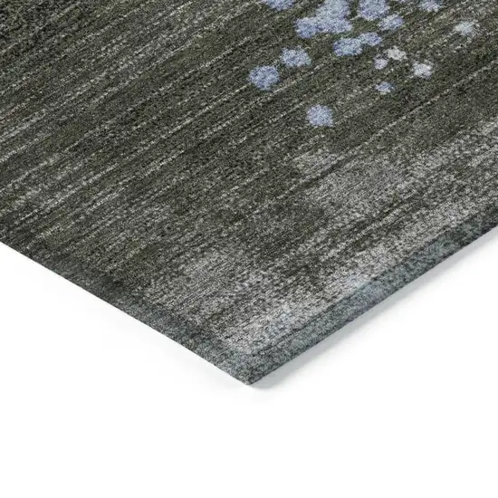 8' Denim Blue And Brown Round Geometric Washable Indoor Outdoor Area Rug Photo 7