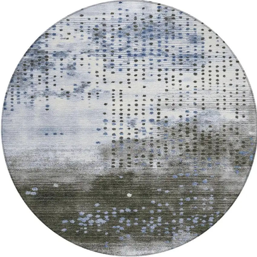 8' Denim Blue And Brown Round Geometric Washable Indoor Outdoor Area Rug Photo 3