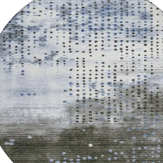 8' Denim Blue And Brown Round Geometric Washable Indoor Outdoor Area Rug Photo 8